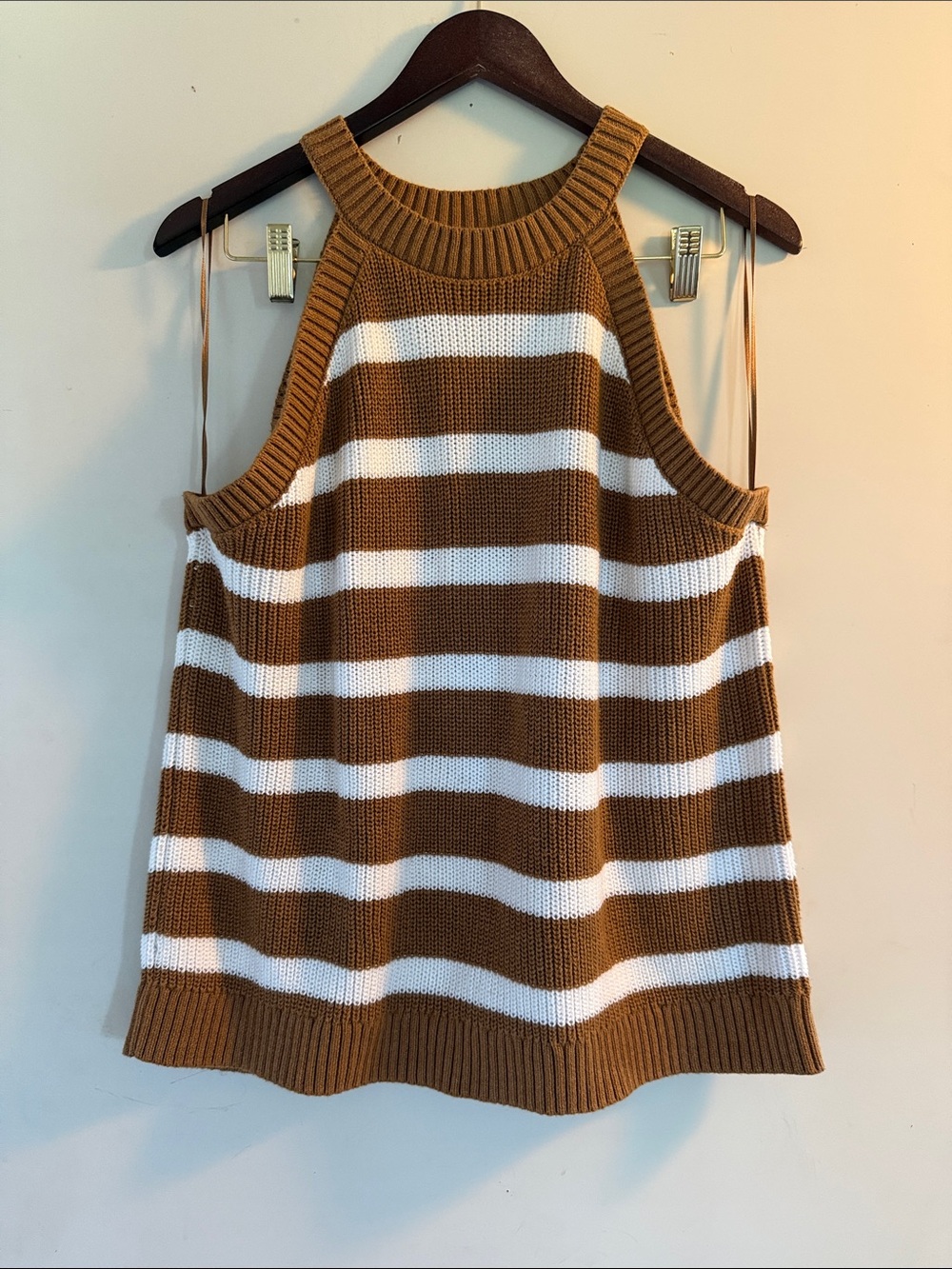 Old Navy Brown & White Wide Striped Cotton Blend Knit Halter Tank Sz XL NWOT